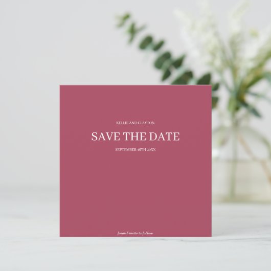 Burgundy Modern Minimalist Wedding Save the Date (Staand voorkant)