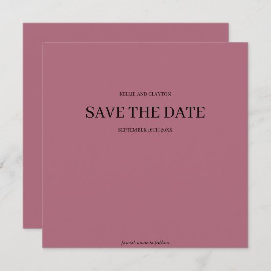 Burgundy Modern Minimalist Wedding Save the Date (Voorkant / Achterkant)