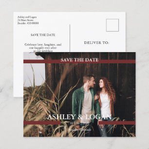 Burgundy Modern Minimalist Wedding Save the Date Aankondigingskaart