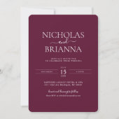 Burgundy Modern Minimalistisch Boho Trouw Monogram Kaart (Voorkant)