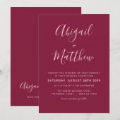 Burgundy Modern minimalistisch huwelijk Kaart (Voorkant / Achterkant)