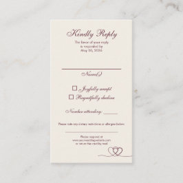 Burgundy Modern Mix and Match Wedding RSVP Card Visitekaartje