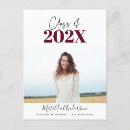 burgundy modern script afstudeerder fotoklasse 202 briefkaart