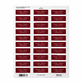 Burgundy Modern Script Typography Wedding Address Etiket (Full Sheet)