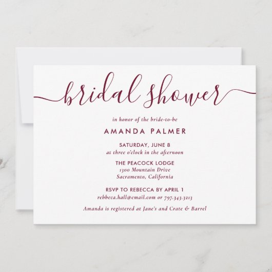 Burgundy Modern Script Vrijgezellenfeest Kaart (Voorkant)