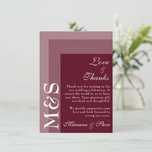 Burgundy Modern Script Wedding Bedankkaart (Staand voorkant)