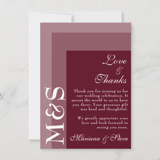 Burgundy Modern Script Wedding Bedankkaart (Voorkant)