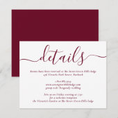 Burgundy Modern Script Wedding Informatiekaartje (Voorkant / Achterkant)