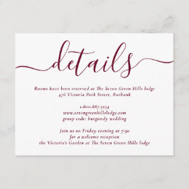 Burgundy Modern Script Wedding Informatiekaartje
