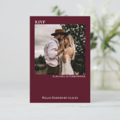 Burgundy Modern Simple Minimalist Photo Wedding RSVP Kaartje (Staand voorkant)