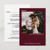 Burgundy Modern Simple Minimalist Photo Wedding RSVP Kaartje (Voorkant / Achterkant)