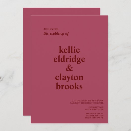 Burgundy Modern Type Weddenschap Kaart (Voorkant / Achterkant)