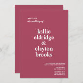 Burgundy Modern Type Weddenschap Kaart (Voorkant / Achterkant)