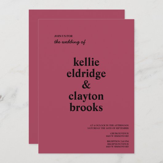Burgundy Modern Type Weddenschap Kaart (Voorkant / Achterkant)