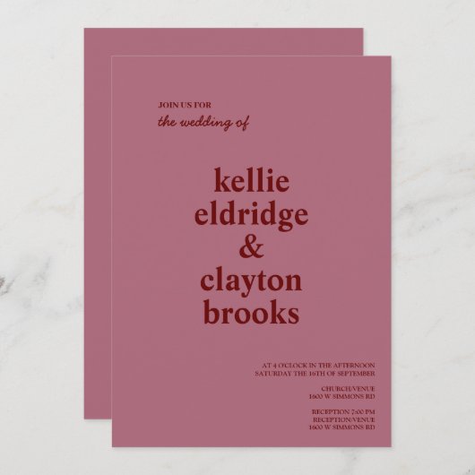 Burgundy Modern Type Weddenschap Kaart (Voorkant / Achterkant)