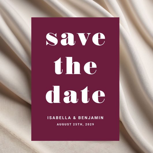 Burgundy Modern Typografie bespaart de datum van h Save The Date