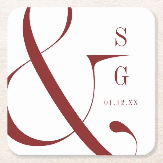 Burgundy modern typografie koppelt monogram kartonnen onderzetters (Voorkant)