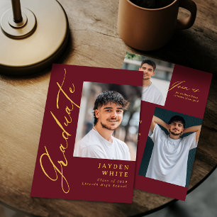 Burgundy Moderne Calligrafie Foto Afstuderen Kaart