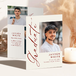 Burgundy Moderne Calligrafie Foto Afstuderen Kaart