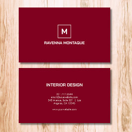 Burgundy moderne elegante eenvoudige monogram naam visitekaartje