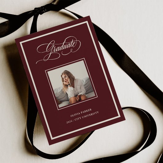 Burgundy | Moderne fotolijst Elegante script afstu Aankondiging