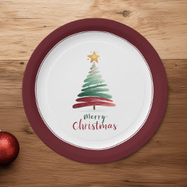 Burgundy Moderne Minimalistische Kerstboom Papieren Bordje