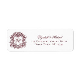Burgundy Monogram Crest Wedding Return Address Etiket