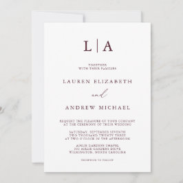Burgundy Monogram Eenvoudig minimalistisch huwelij Kaart