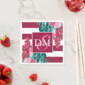 Burgundy Monogram Exotic Flowers gestript Servet (Insitu)