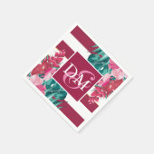 Burgundy Monogram Exotic Flowers gestript Servet (Hoek)