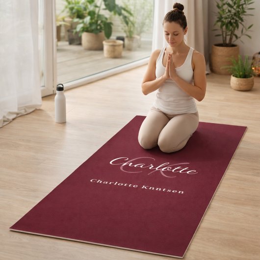 Burgundy monogram initiaal naam yogamat