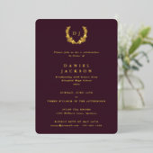 Burgundy Monogram + Laurel Wreath Afstuderen Folie Uitnodiging (Staand Voorkant)