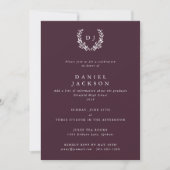 Burgundy Monogram Laurel Wreath Afstuderen Kaart (Voorkant)