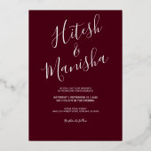 Burgundy Monogram logo met bruidsbruidsgoud Folie Uitnodiging (Achterkant)