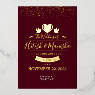 Burgundy Monogram logo met duif trouw goud Folie Uitnodiging