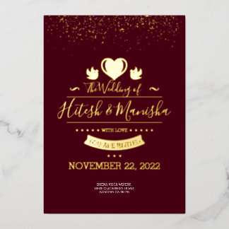 Burgundy Monogram logo met duif trouw goud Folie Uitnodiging