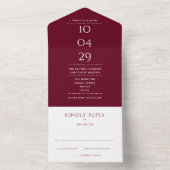 Burgundy Monogram Minimale huwelijksdatum All In One Uitnodiging (Binnen)