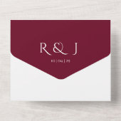 Burgundy Monogram Minimale huwelijksdatum All In One Uitnodiging (Achterkant)