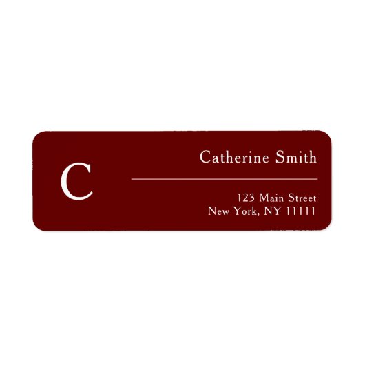 Burgundy Monogram Modern Return Address Label (Voorkant)