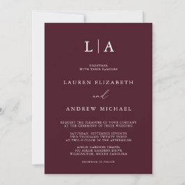 Burgundy Monogram Simple Minimalist Weddenschap In Kaart
