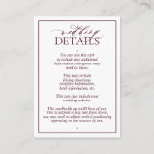 Burgundy Monogram Weddenschap Details Enclosure Ca Informatiekaartje (Achterkant)