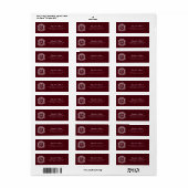 Burgundy Monogram Wedding Crest Return Address Etiket (Full Sheet)