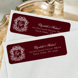Burgundy Monogram Wedding Crest Return Address Etiket