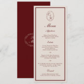 Burgundy Monogram Wedding Long Menu Card Kaart (Voorkant / Achterkant)
