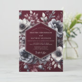 Burgundy Moody Bloom Bruiloft Kaart (Staand voorkant)