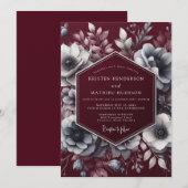 Burgundy Moody Bloom Bruiloft Kaart (Voorkant / Achterkant)