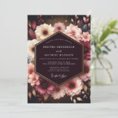 Burgundy Moody Bloom Opulence Bruiloft Kaart (Staand voorkant)