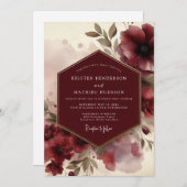 Burgundy Moody Bloom Wedding Kaart (Voorkant / Achterkant)