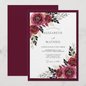 Burgundy Moody Bloom Wedding Kaart (Voorkant / Achterkant)
