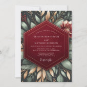 Burgundy Moody Botanical Romance Wedding Kaart (Voorkant)